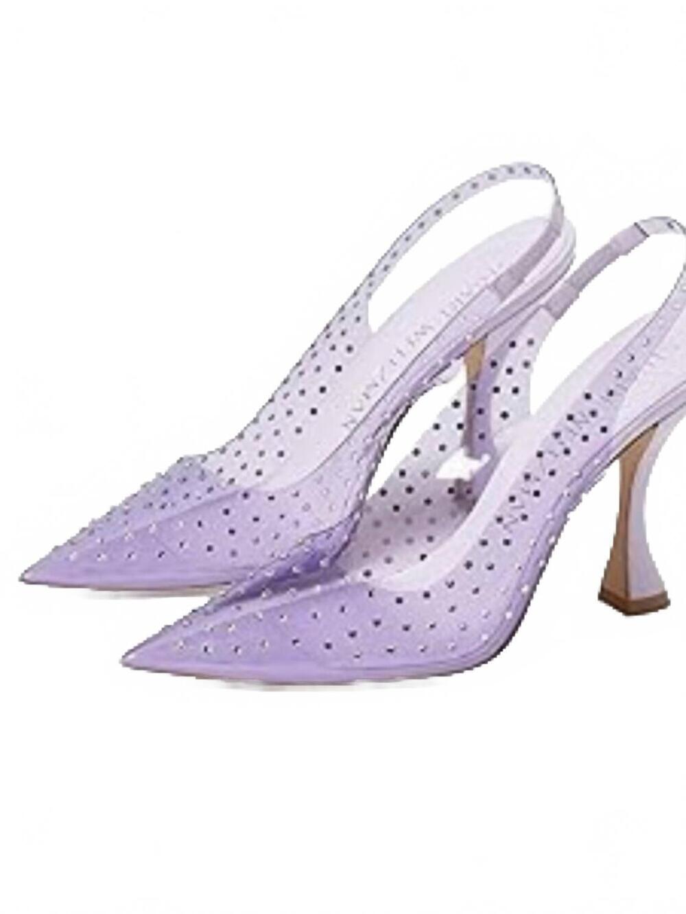 NEW STUART WEITZMAN women's glam xcurve 100 slingback heels in wisteria/clear
